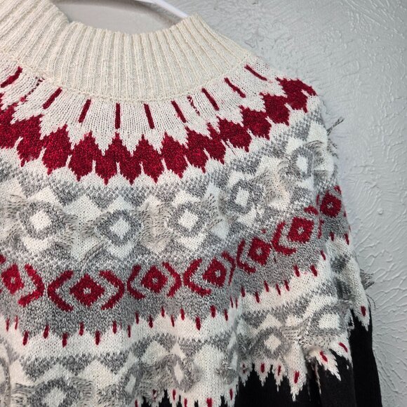 J. Jill Fair Isle Pullover Sweater M Black White Nordic Holiday Long Sleeve Top - Picture 12 of 12